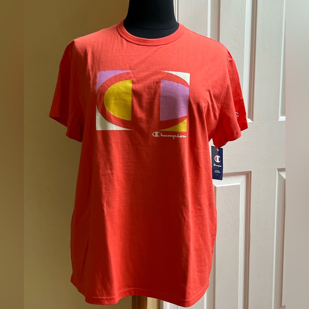 CHAMPION Short-Sleeve Orange Logo Tee, Sz 1X-2X